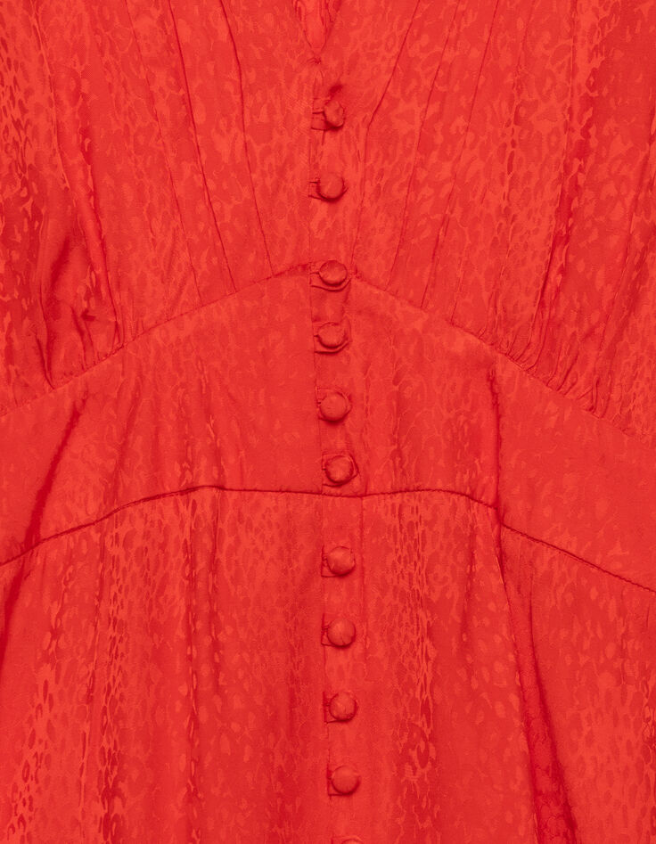 Women’s red satin animal motif jacquard dress-6