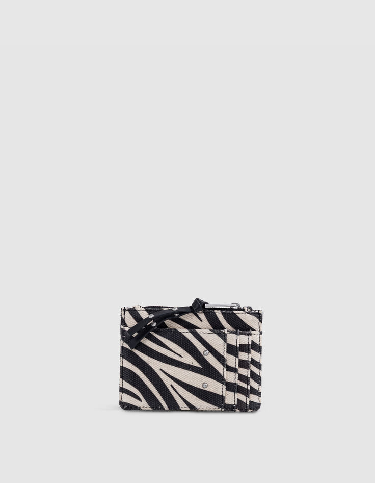 1440 Banker ecru canvas cardholder with zebra pattern Women-2