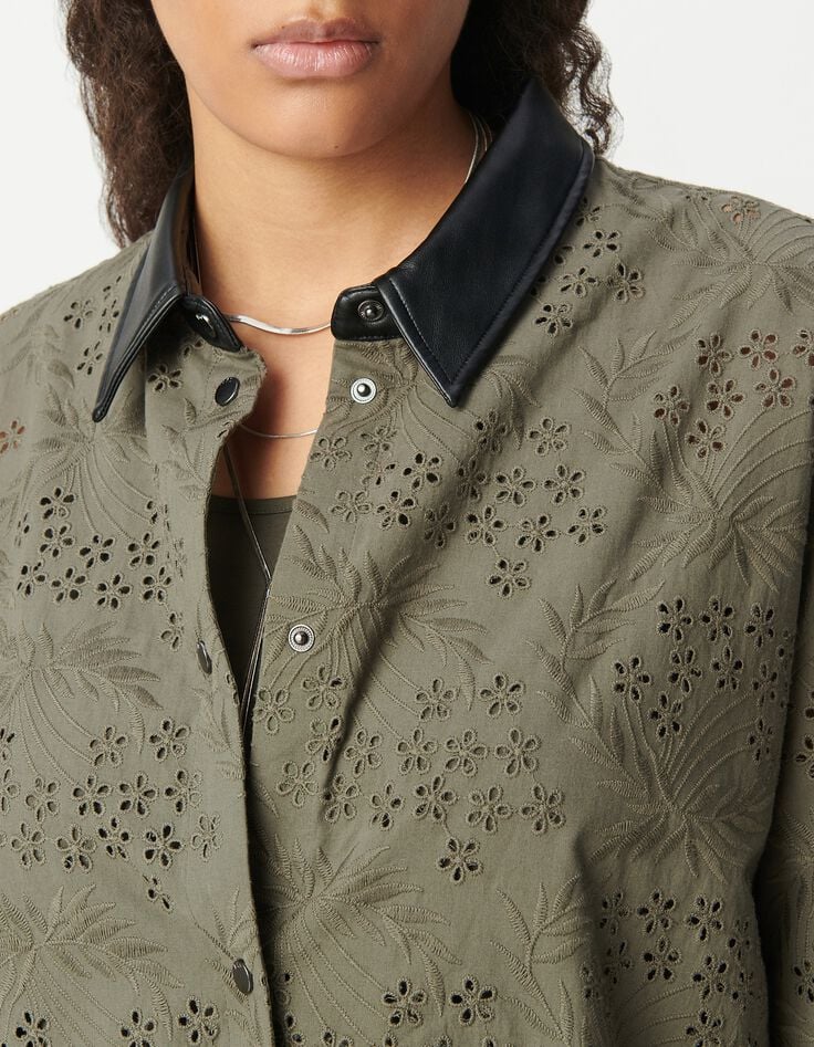 Vestido camisero caqui algod&oacute;n org&aacute;nico  Mujer-4