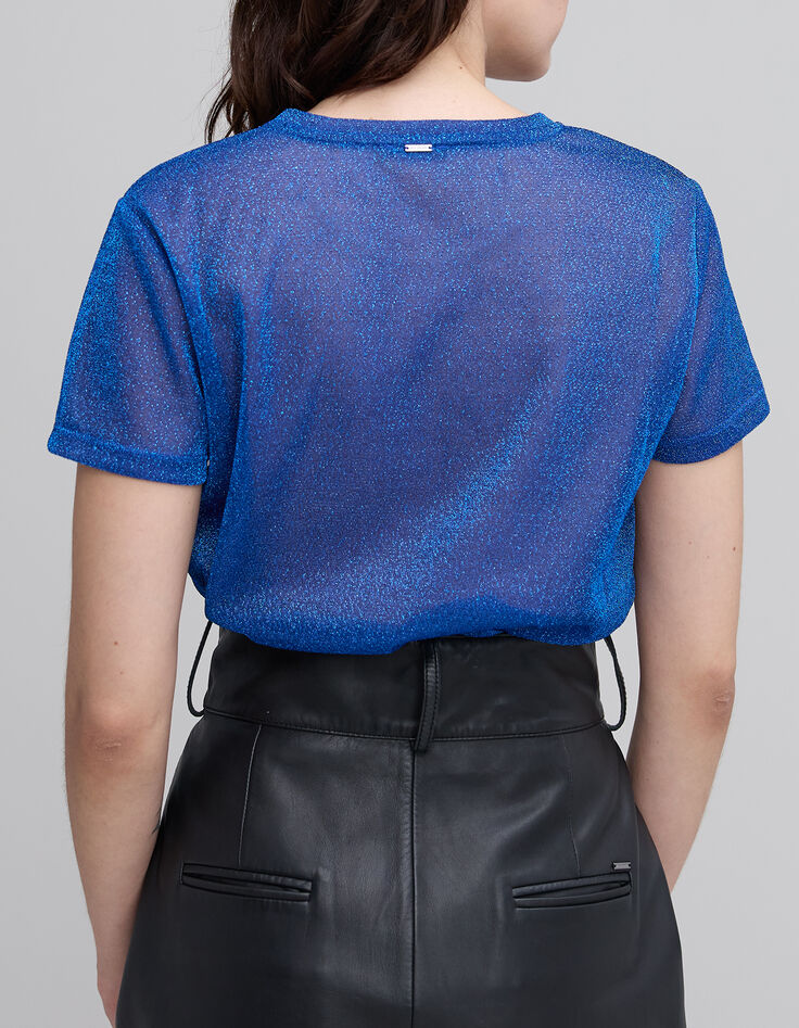 Women’s cobalt lurex T-shirt with animal print-3