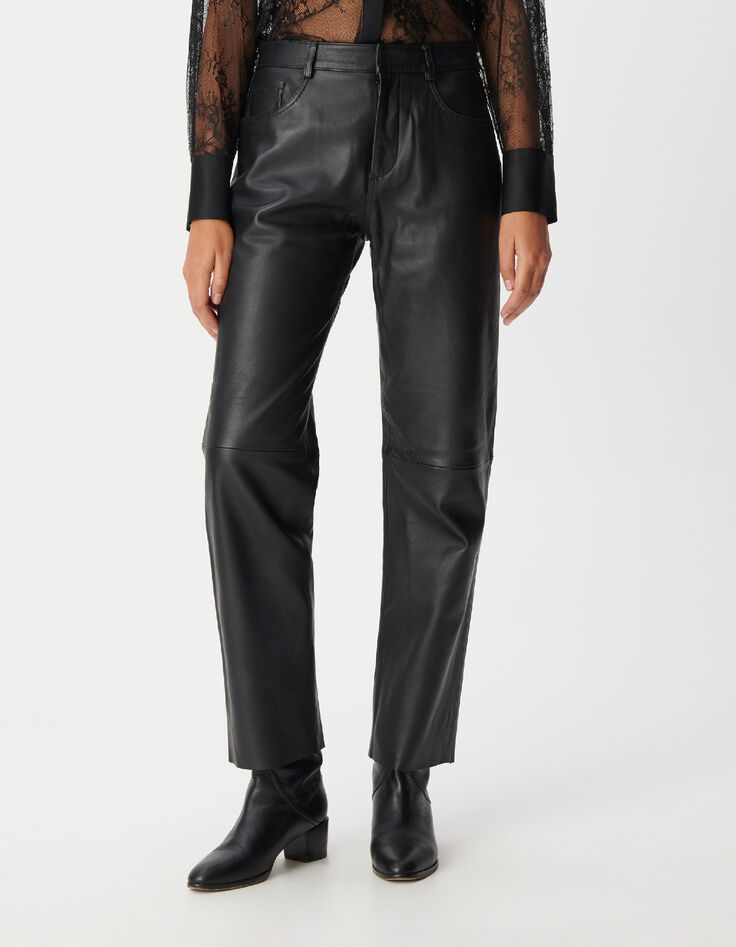 Pantalon droit en cuir noir Femme-2