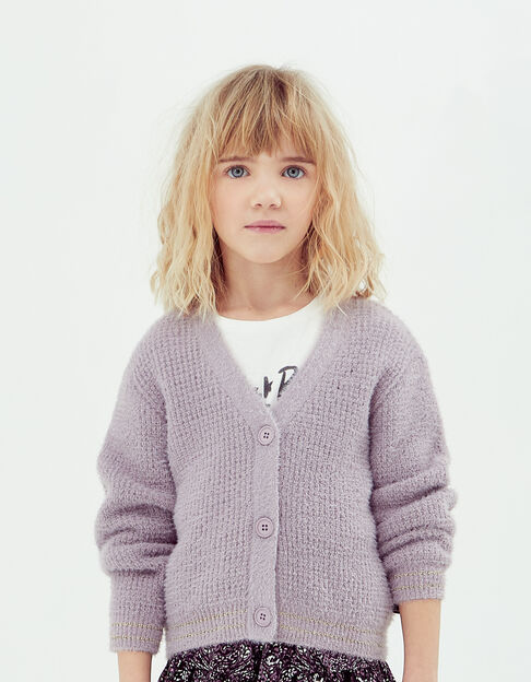 Cardigan parme tricot fantaisie fille