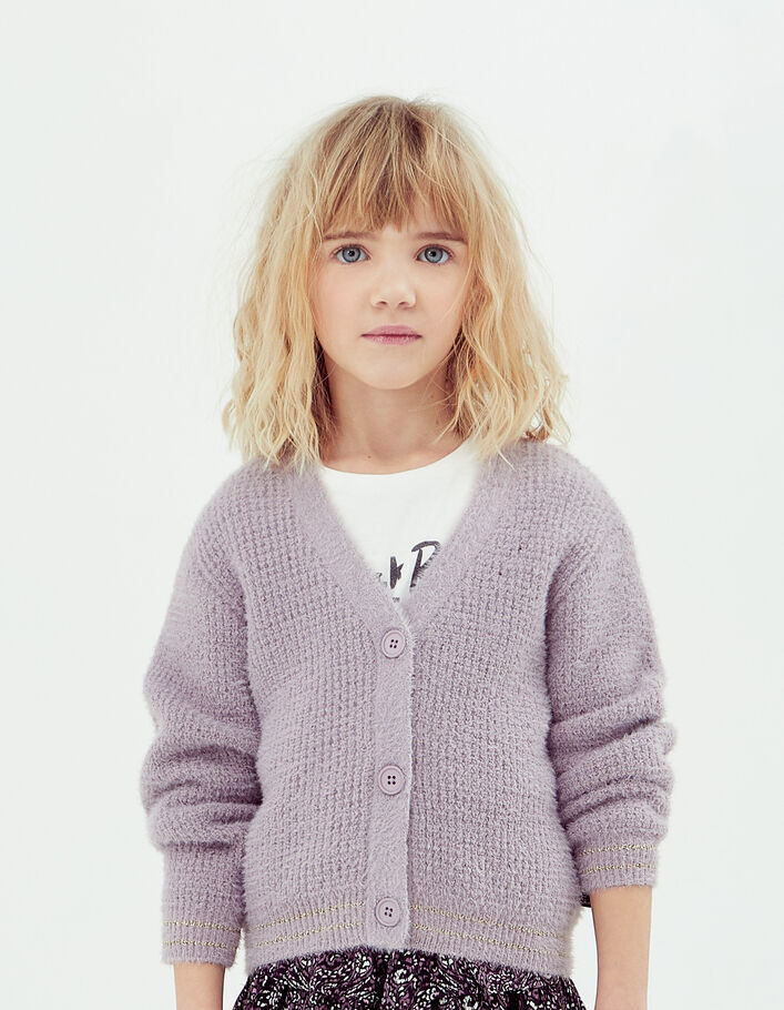 Girls’ violet decorative knit cardigan-1
