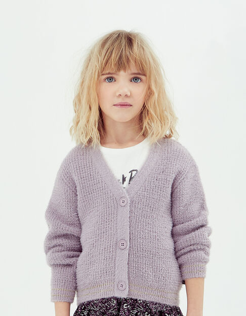 Girls’ violet decorative knit cardigan