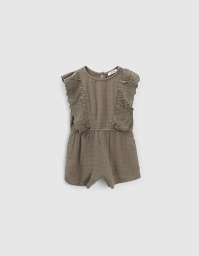 Kaki korte jumpsuit, geborduurde volants babymeisjes - IKKS