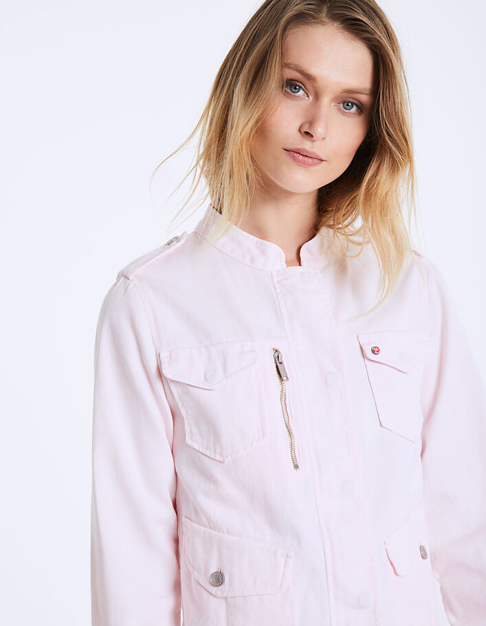 Women’s light pink mandarin collar denim jacket - IKKS