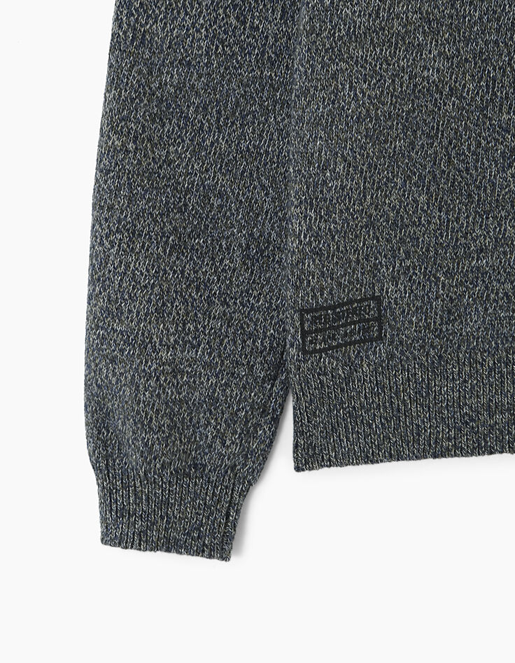 Pull indigo, kaki, blanc en tricot chiné garçon -4
