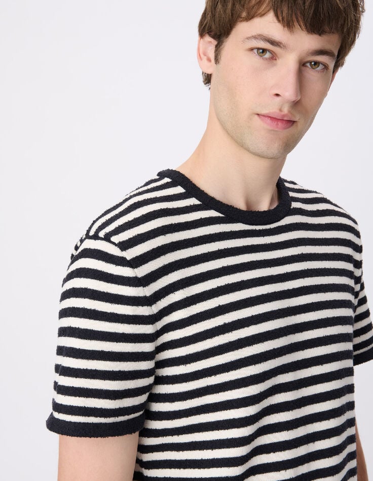 T-shirt marini&egrave;re marine rayures blanches Homme-4