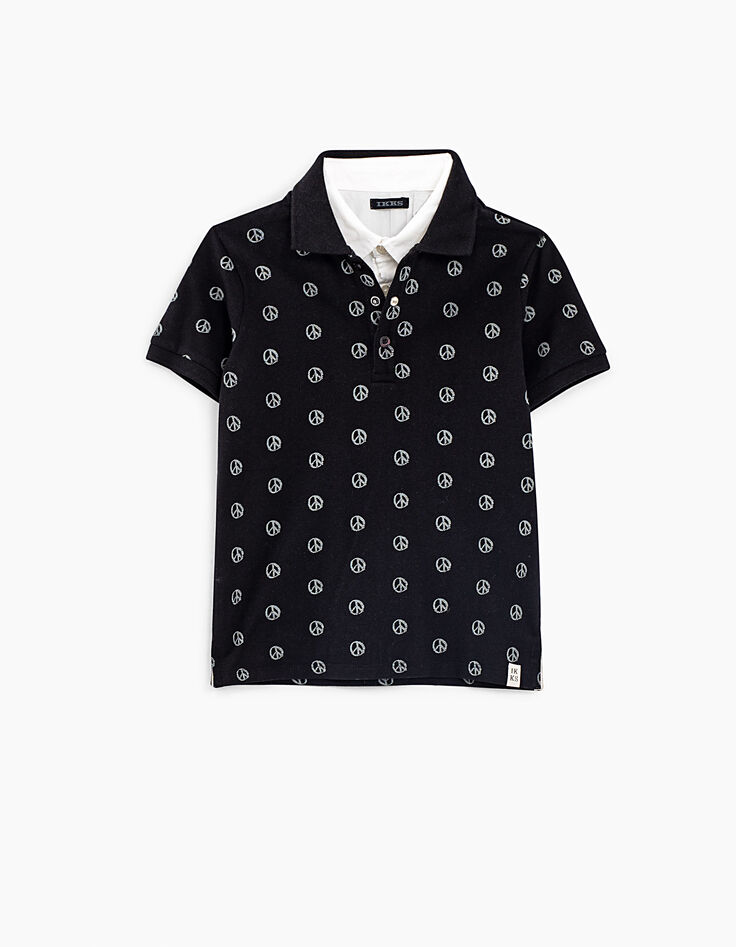 Boy’s black peace and love print polo shirt-3