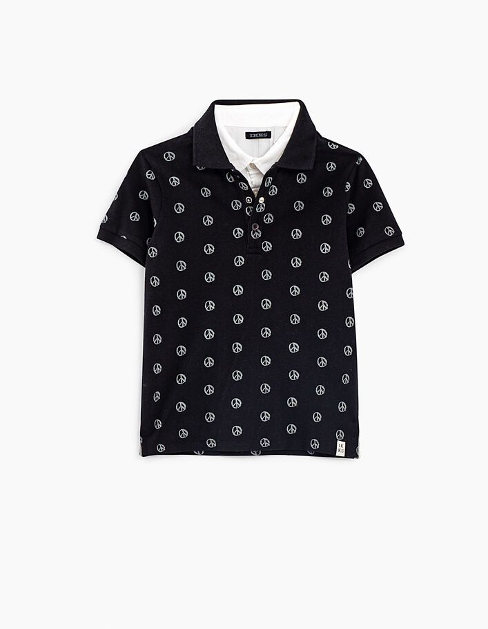 Boy’s black peace and love print polo shirt - IKKS