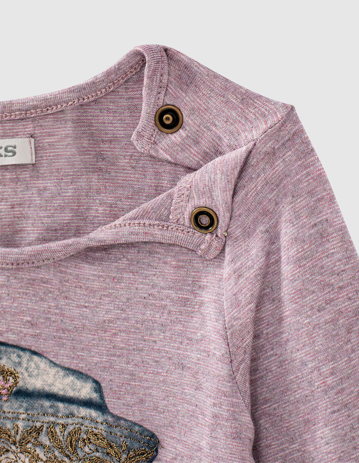 Baby girls’ lilac marl embroidered sailor beret T-shirt - IKKS