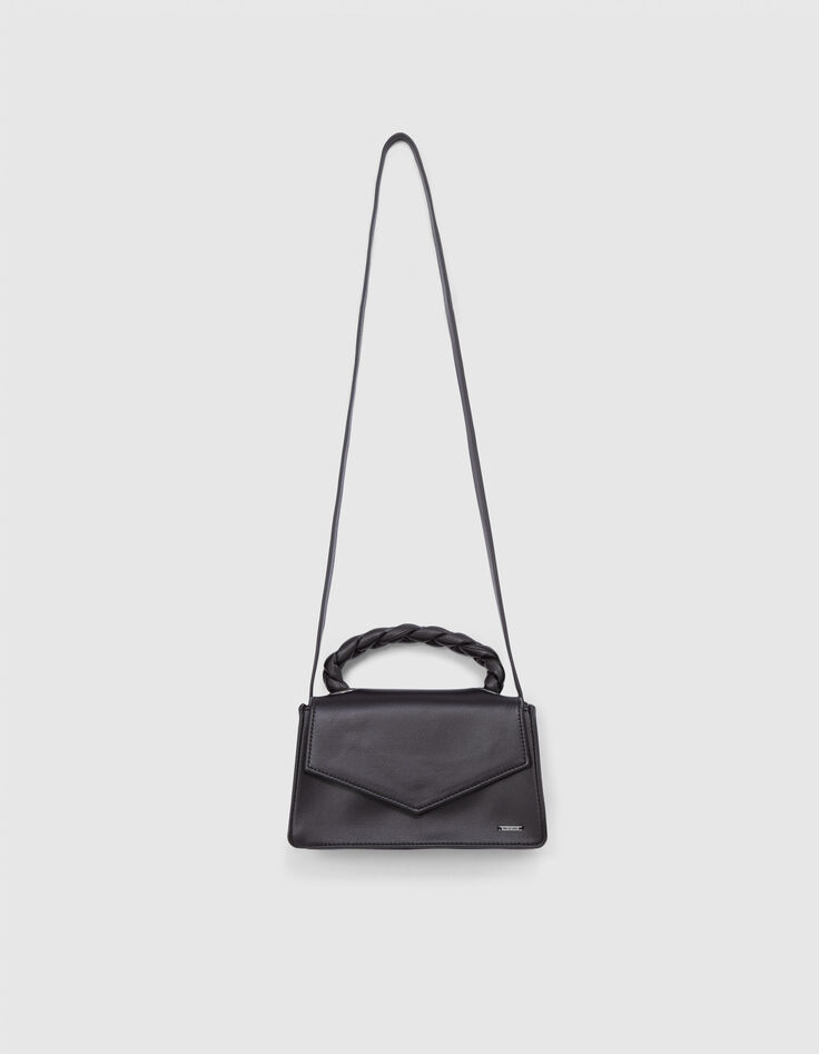 Mini sac à main noir poignée tressée fille-1