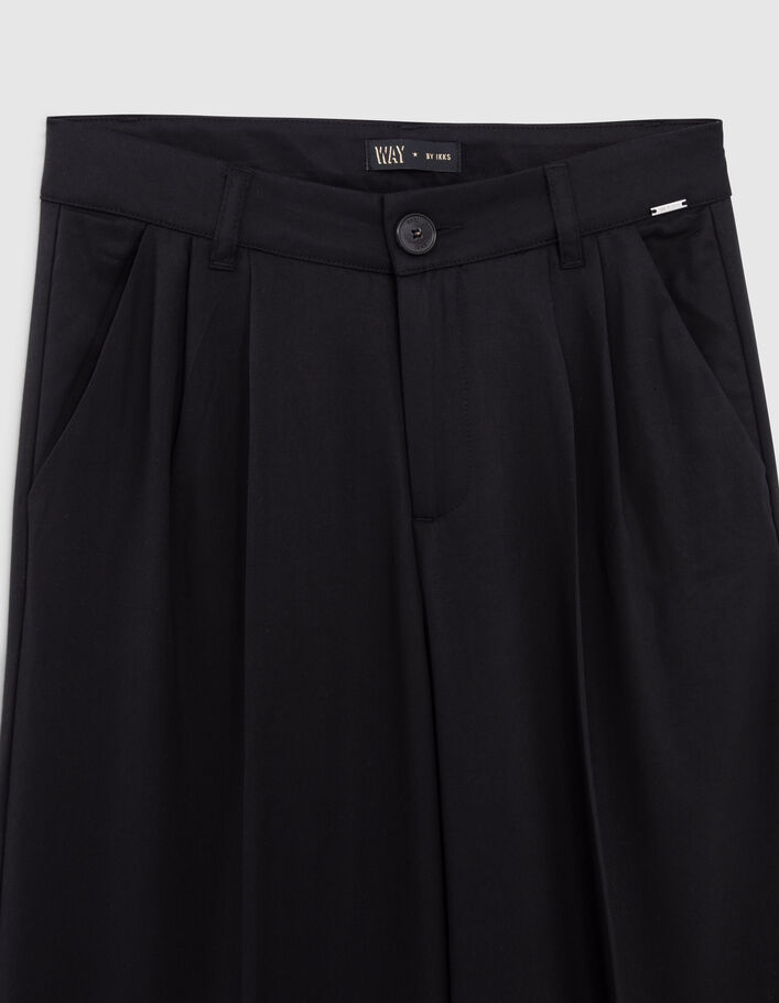 Girls’ black Lyocell® wide trousers with darts - IKKS