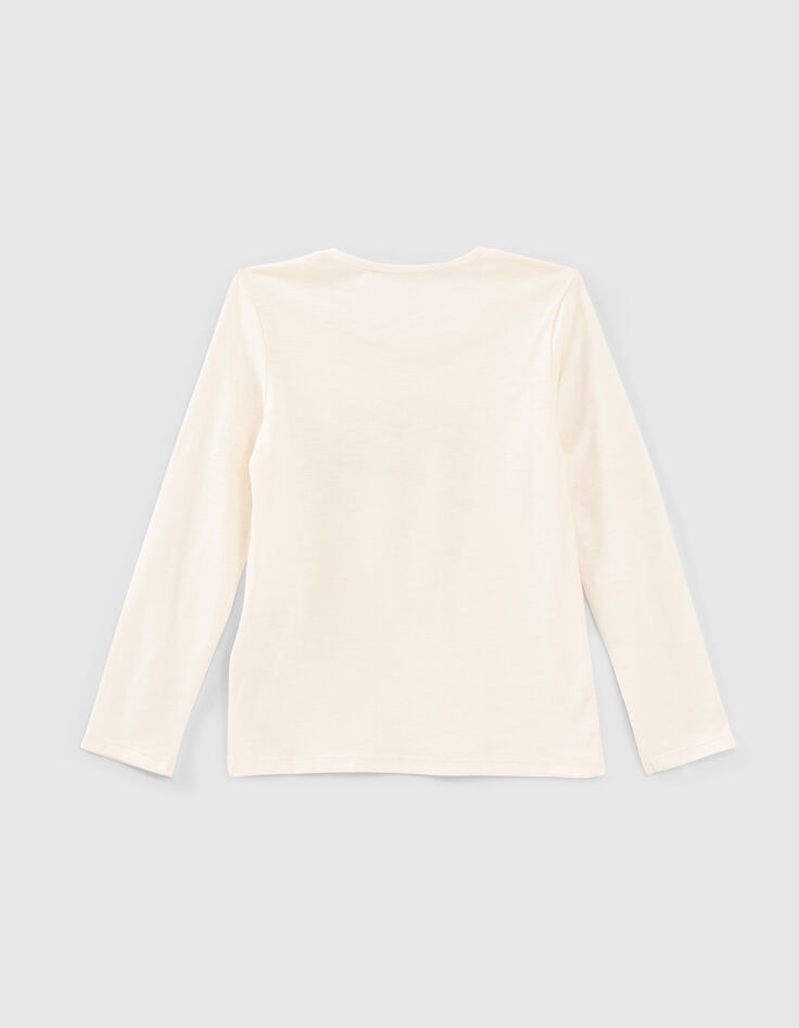 Ecru T-shirt biokatoen opdruk doodshoofd meisjes-3