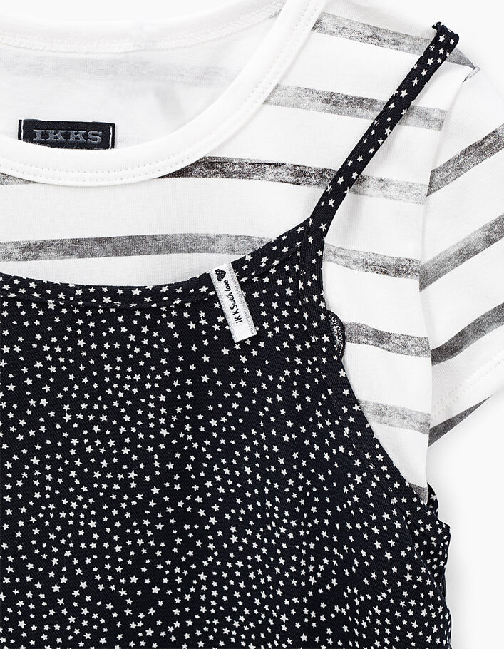 Schwarzes 2-in-1-Mädchenkleid mit Sternenprint und T-Shirt - IKKS
