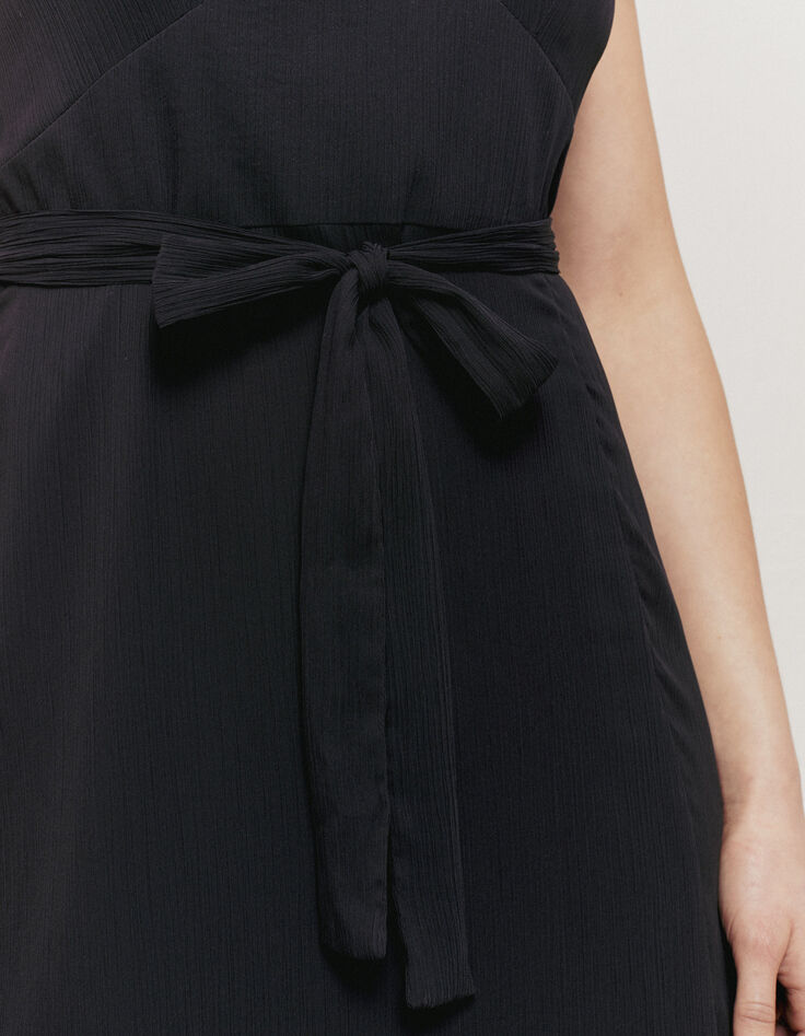 Women’s navy blue recycled crepe voile long dress-5 Women’s navy blue recycled crepe voile long dress-5
