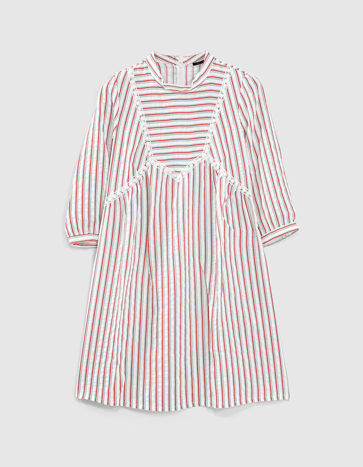 Robe courte à rayures et galons de dentelle femme-1