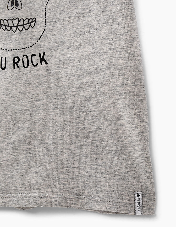 Tee-shirt gris chiné moyen visuel skull fleurs fille-5 Tee-shirt gris chiné moyen visuel skull fleurs fille-5