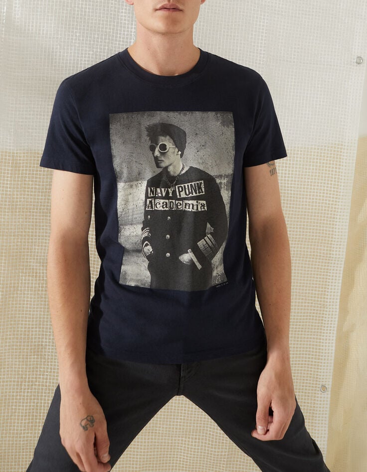 Men&rsquo;s navy punk officer image organic cotton T-shirt-2