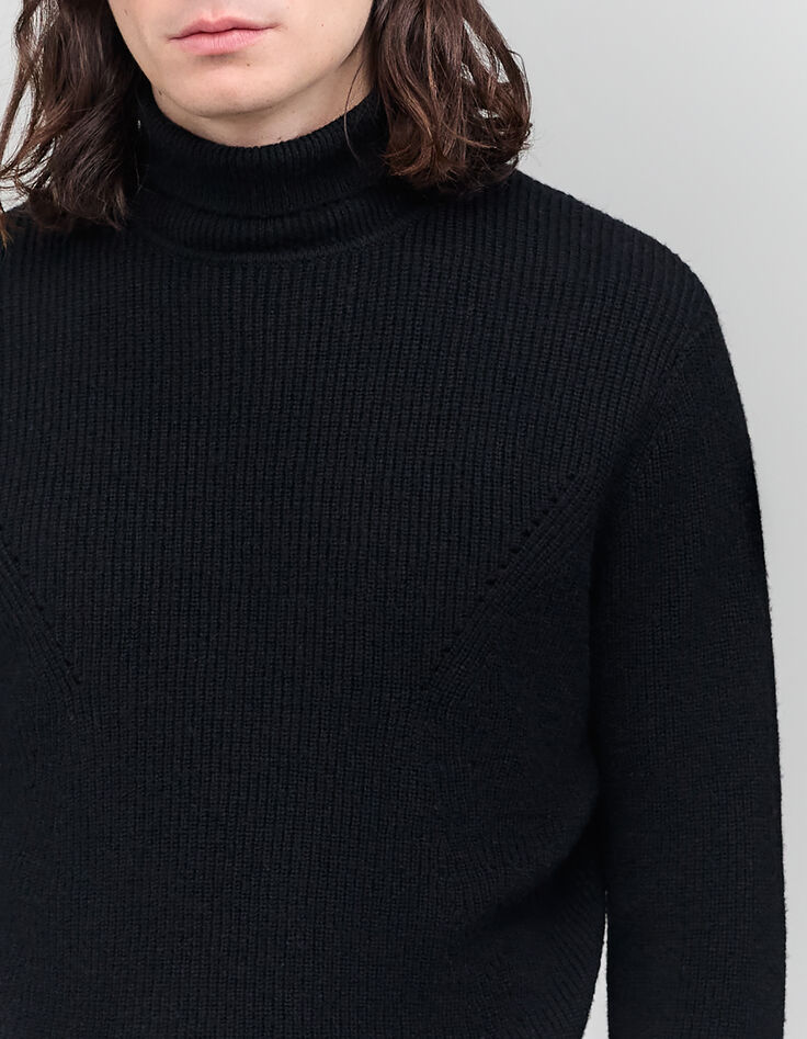 Pull noir tricot col roulé Homme-6