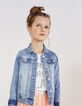 Veste en jean blue bleach à broderies pour fille-2