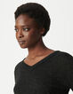 Tee-shirt noir paillet&eacute; encolure tress&eacute;e Femme-5