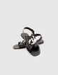 Sandales plates cuir noir décor maxi chaîne métal Femme-4