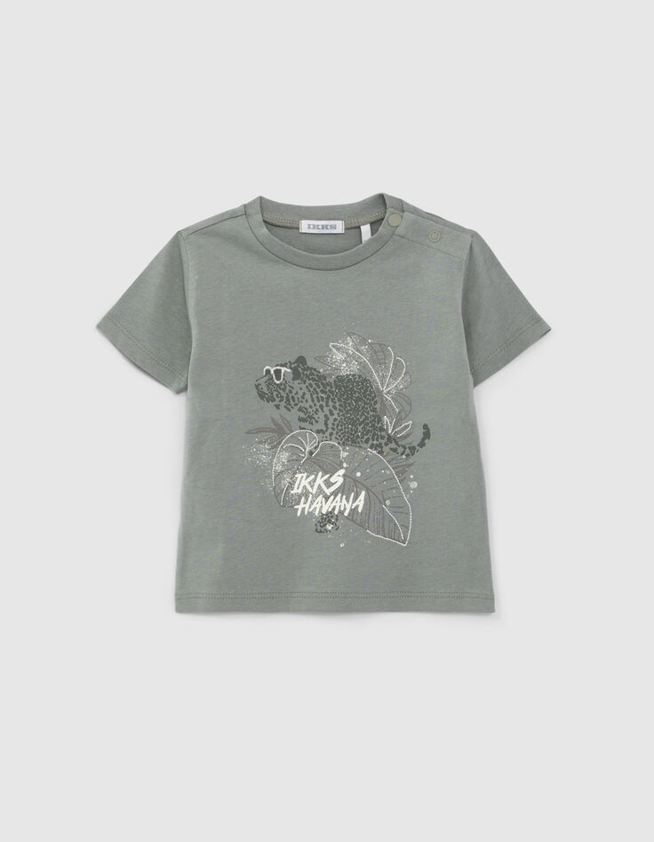 Conjunto camiseta caqui y bermudas color crudo bebé niño-4