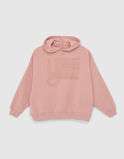 Girls’ powder pink XL flocked slogan hoodie - IKKS