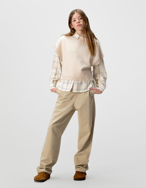 Girls’ beige knit sleeveless sweater - IKKS
