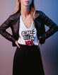 Tee-shirt écru coton bio à message clouté Femme-1