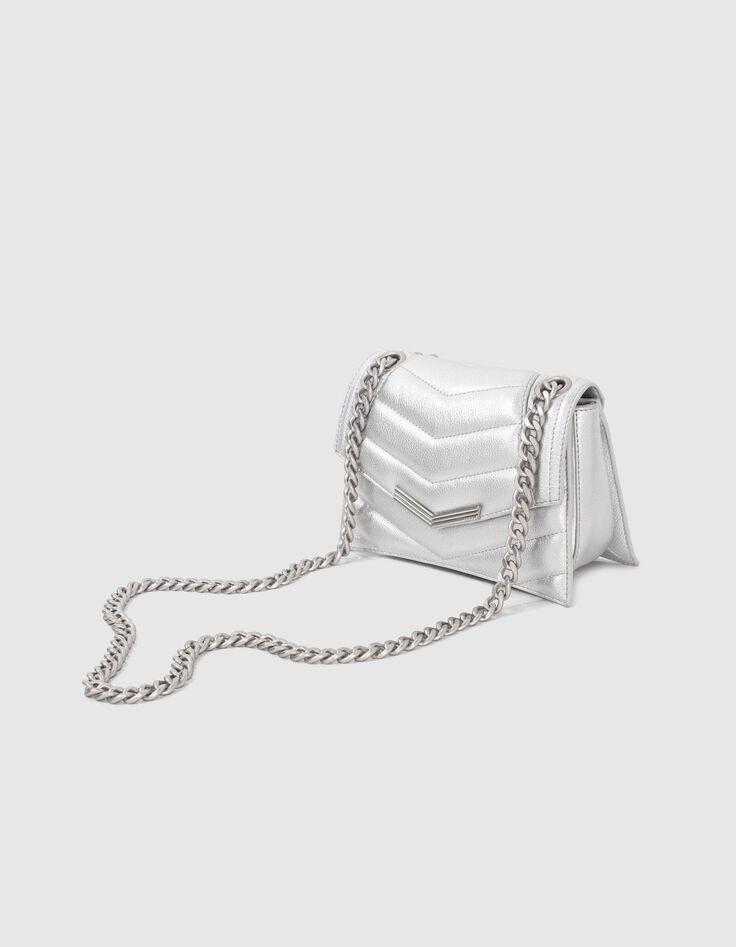 Sac THE 1 glitter argenté cuir métallisé Taille S Femme-5