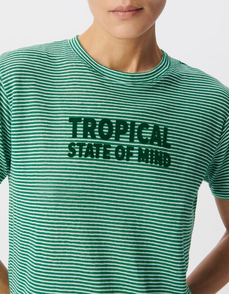 Tee-shirt marini&egrave;re vert message flocage velours Femme-4