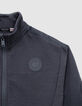 Boy's grey mixed-fabric cardigan with nylon quilted back-7