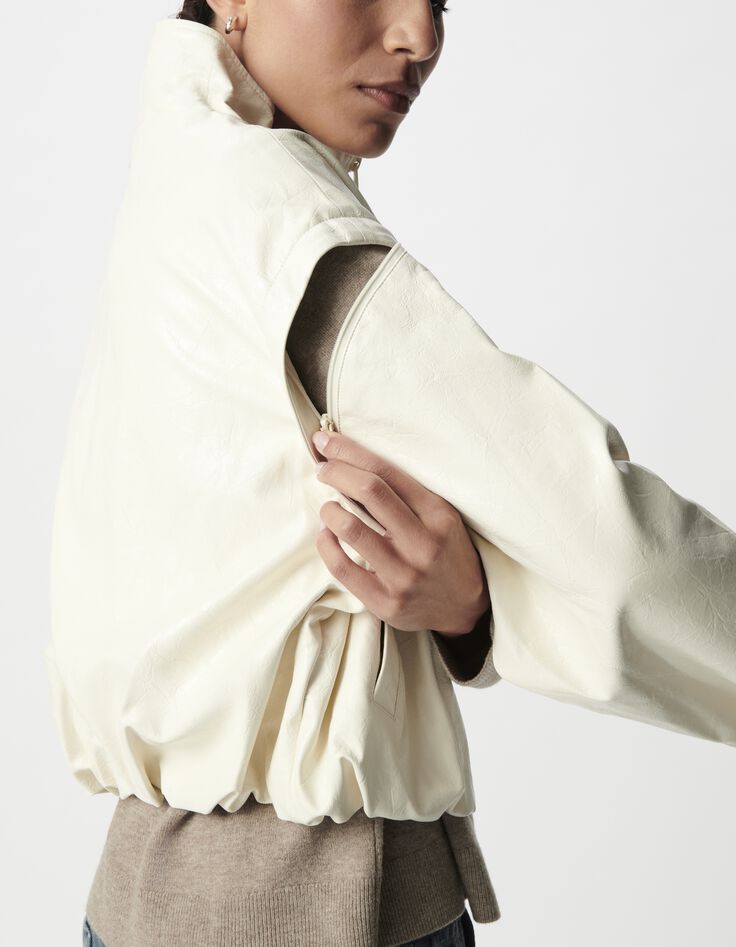 Chaqueta rock blanca de mujer con mangas desmontables-3