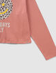 Girls’ terracotta T-shirt with smile on leopard background-4
