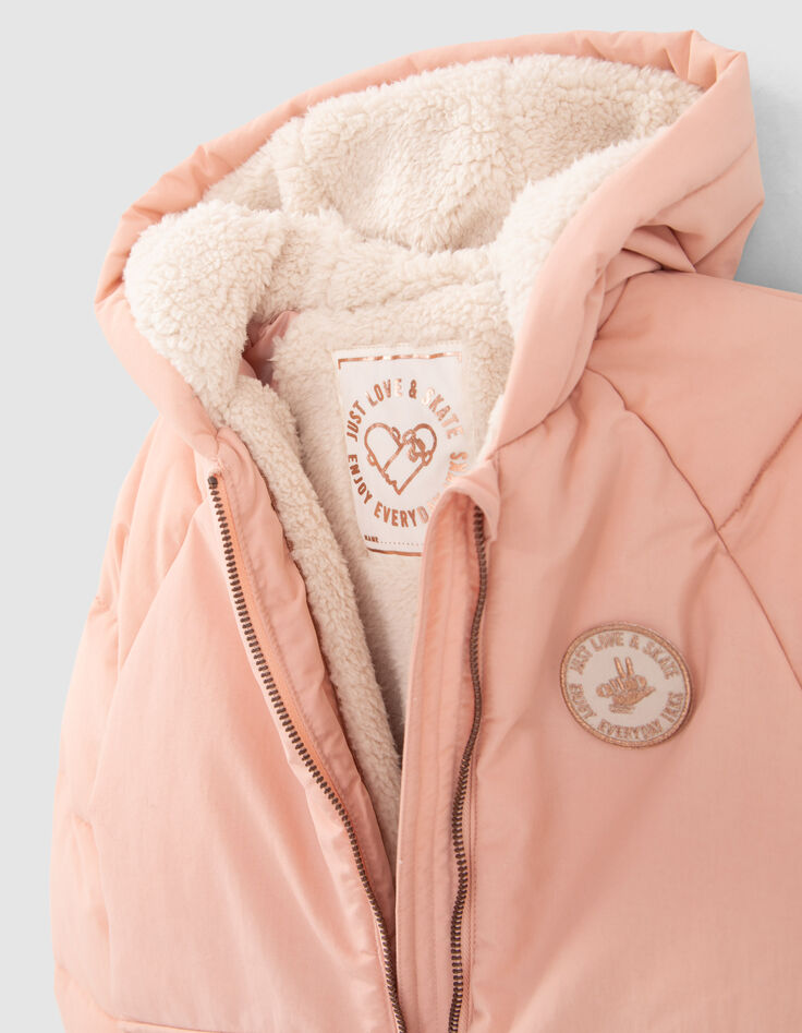 Girls’ pink padded jacket with side zips-5