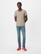 T-shirt encolure V beige coton bio flamm&eacute; Homme-1