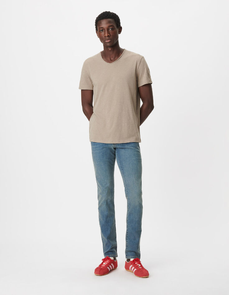 T-shirt encolure V beige coton bio flamm&eacute; Homme-1