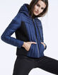 Marineblaue Damen-Steppjacke mit Kapuze und Mesh-1