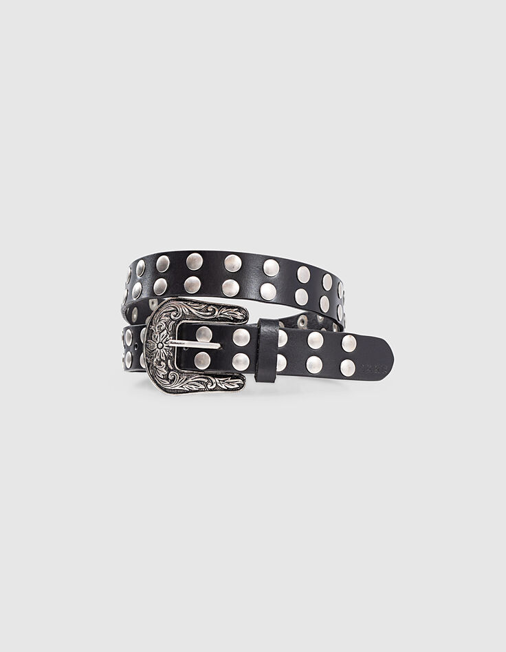 Ceinture jean cuir noir boucle western clous bijoux femme-1