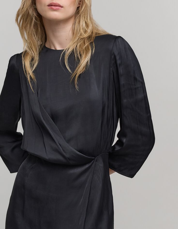 Robe noire froissée dentelle dos Femme-4