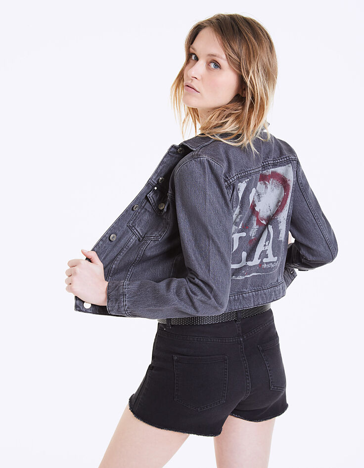 Chaqueta corta de denim visual espalda Thrashbird mujer-4