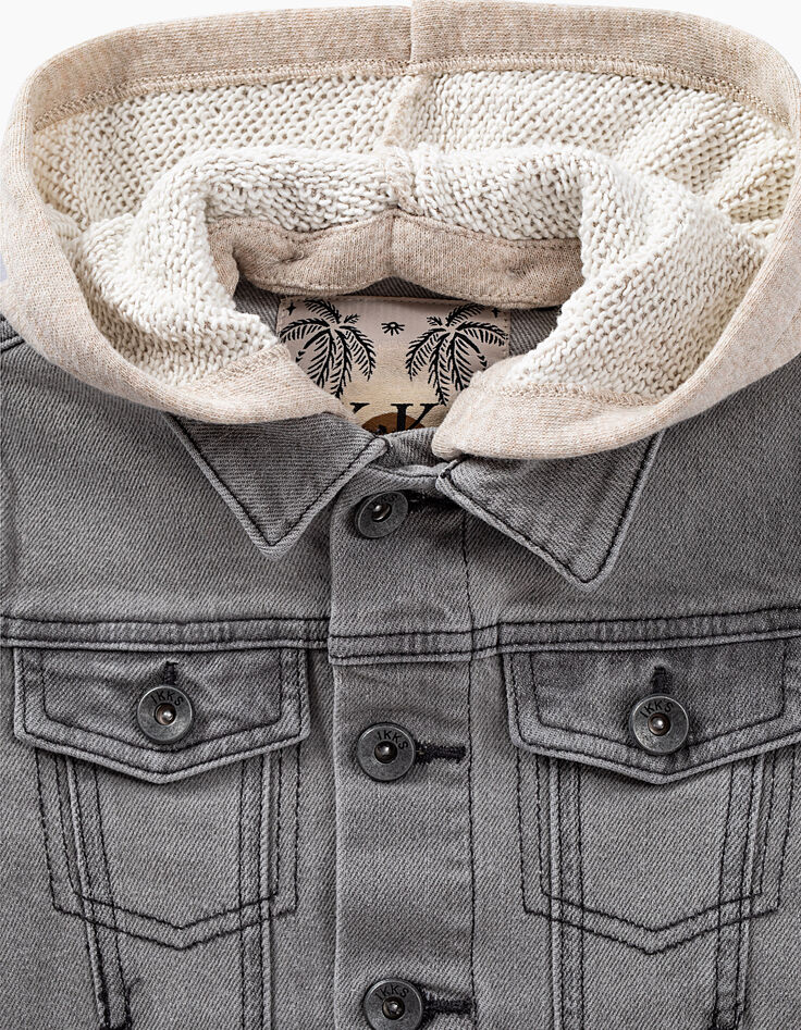 Boys’ bleached grey denim jacket + sweatshirt fabric hood-4