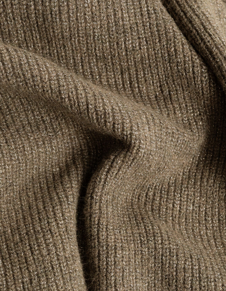 Chaqueta con cinturón militar caqui de punto lúrex para mujer-6