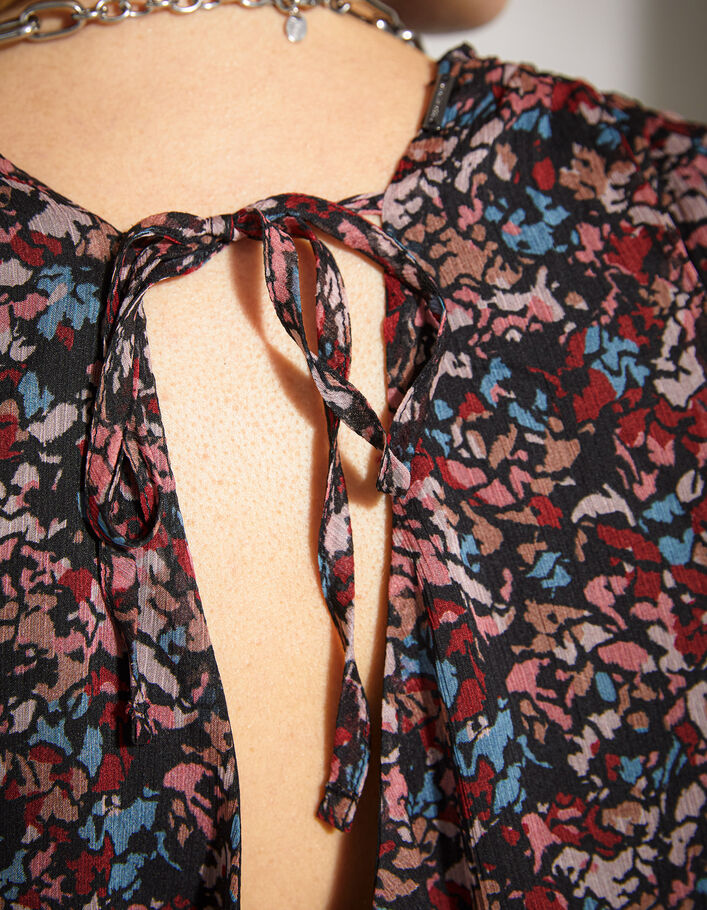 Robe courte imprimé floral fond noir lien au dos femme  - IKKS