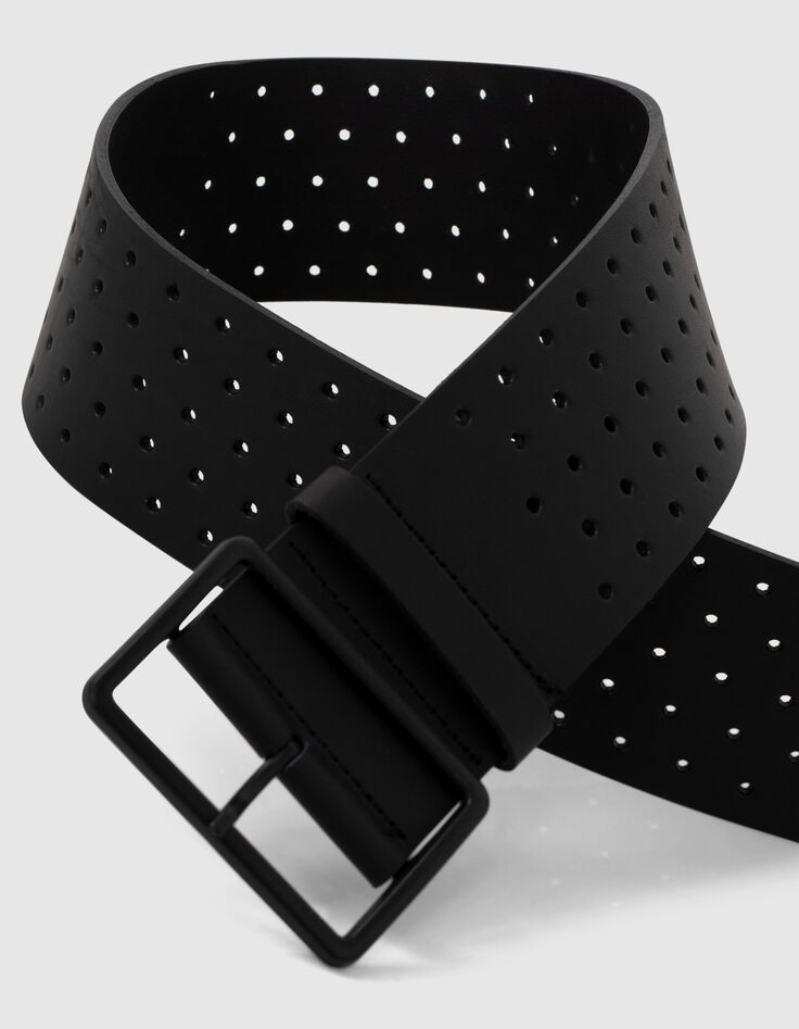 Ceinture large noire en cuir perforé Femme-2