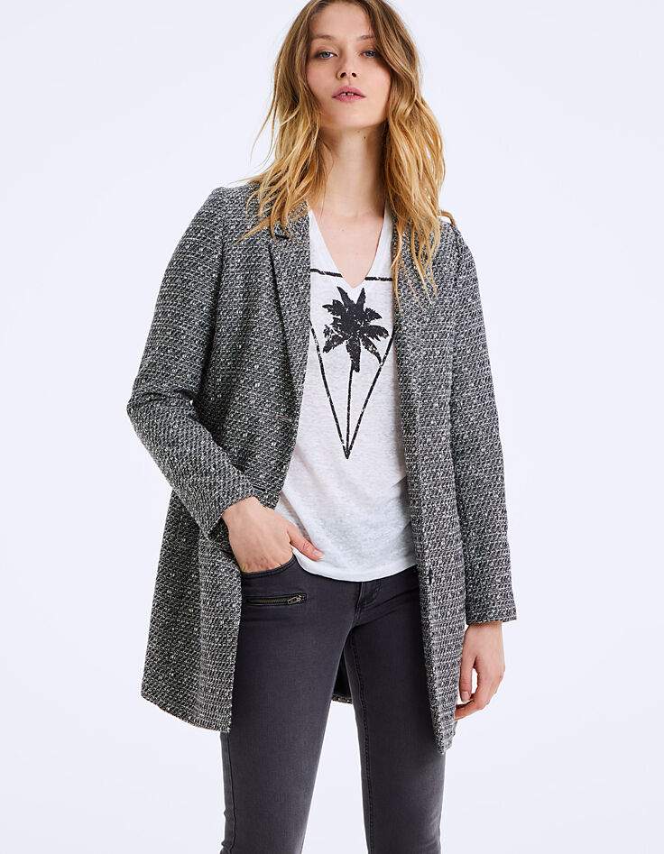 Manteau mi-long en tweed à capuche amovible femme-5 Manteau mi-long en tweed à capuche amovible femme-5