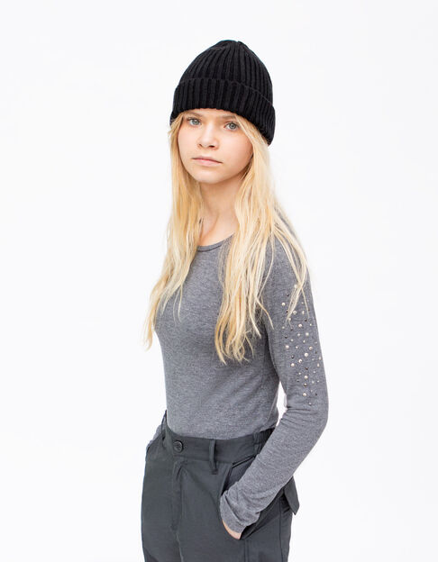 Graues Mädchenshirt mit Lurex und Strass