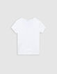 Tee-shirt col V blanc coton bio broderie t&ecirc;te de mort Femme-5